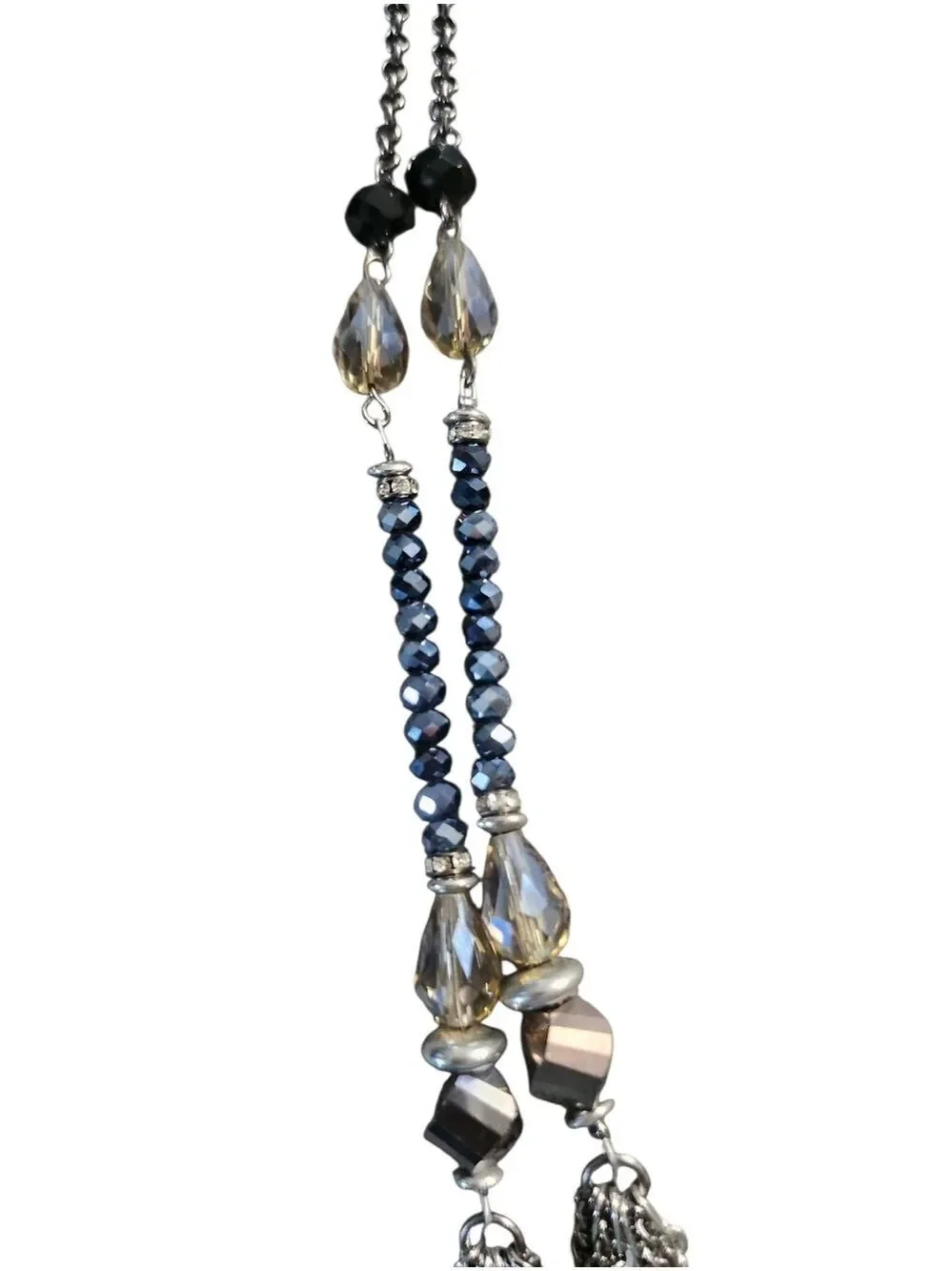 Silvertone Gunmetal Beaded Multi Strand Layered Necklace